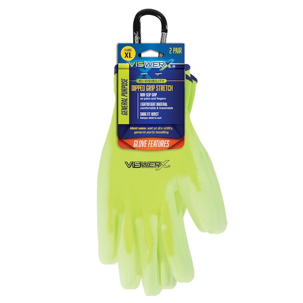 Viswerx Hi-Vis Lightweight Glove - PV Coated XL, PK 2 127-11003 - main